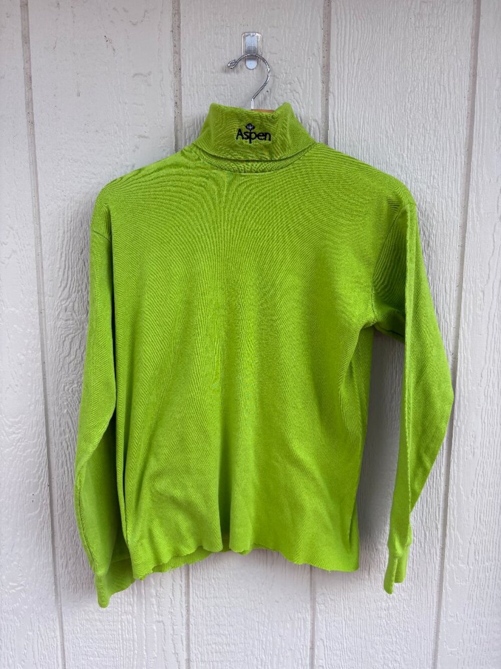 Vintage Aspen Colorado Turtleneck Women's Medium Lime Green Apres Ski Winter USA